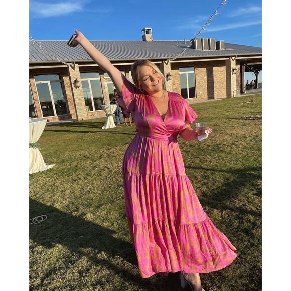 TANYA TAYLOR Women's Pink Orange Floral 100% Silk V-Neck Lisa Wrap Dress size 2 - Picture 15 of 16